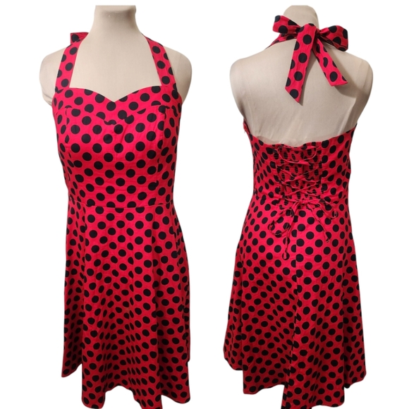 Topdress Dresses & Skirts - TOPDRESS Red & Black Polkadot Retro Halter Dress - Size XL